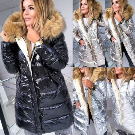 Long winter jacket with elegant collar for women