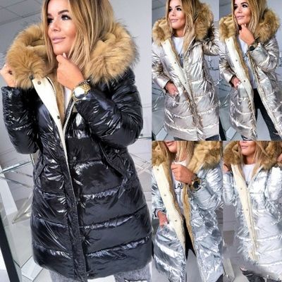 Long winter jacket with elegant collar for women