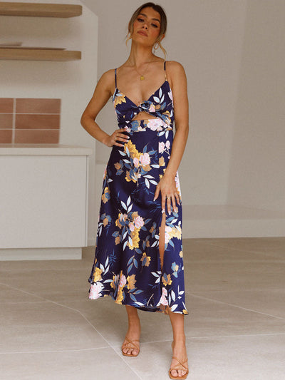 Domenica - Backless V-neck floral print maxi dresses