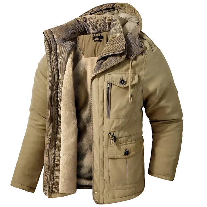 Warm and stylish men's jacket with deep hood
