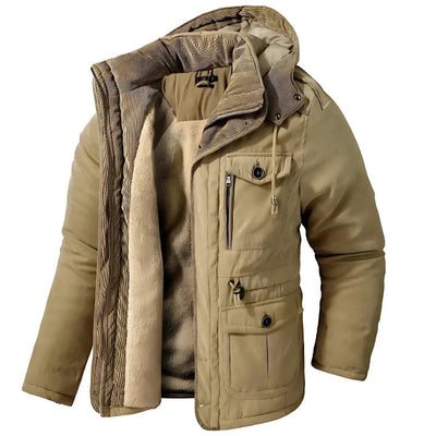 Warm and stylish men's jacket with deep hood
