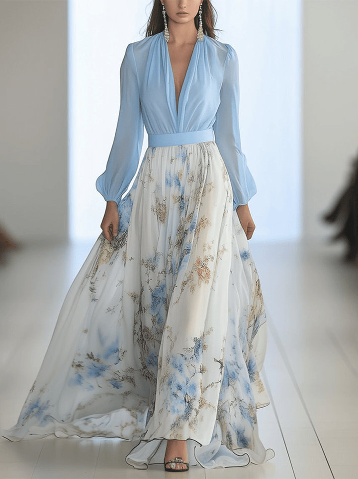 Women's long dress with elegant and modern floral design