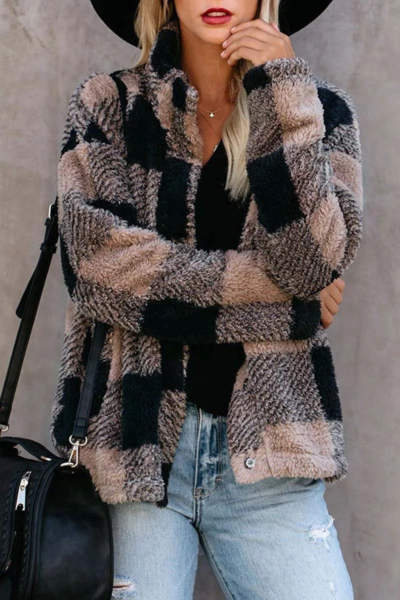 Soft fleece jacket with plaid print