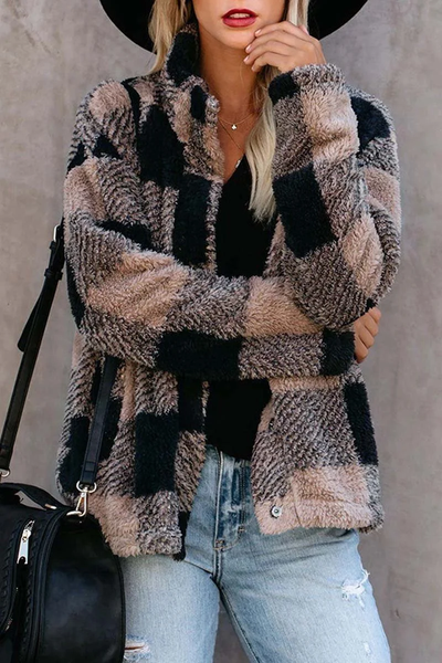 Soft fleece jacket with plaid print