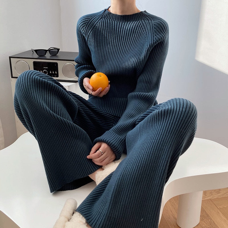Ribbed Knit Sweater and Pants Set