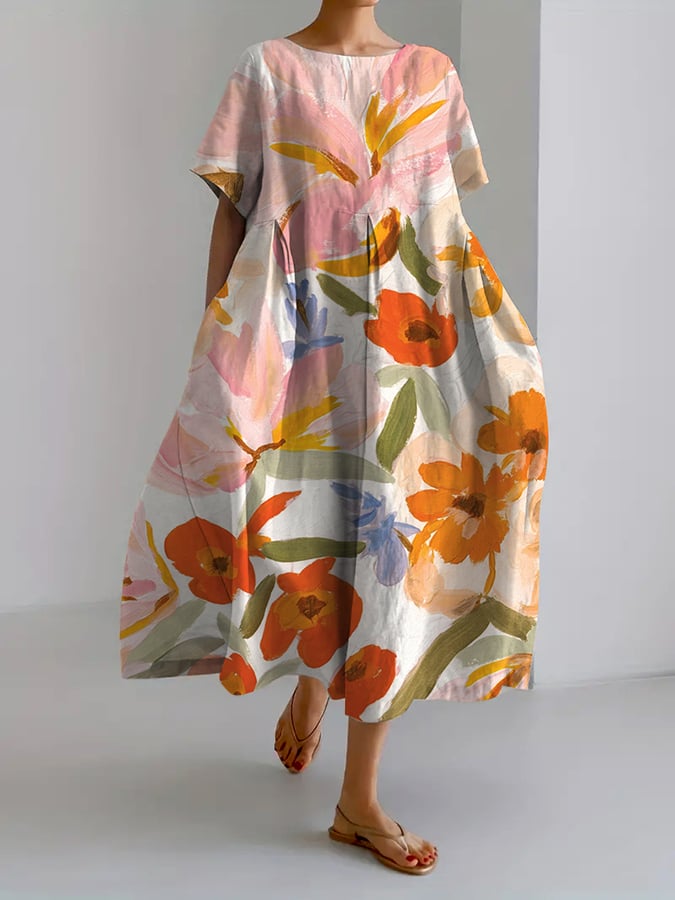 Dayana - Women's Retro Botanical Floral Print Casual Loose Dress