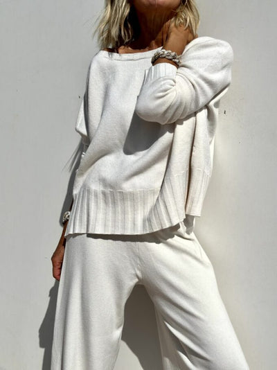 Women's Casual Sweater and Wide Leg Pants Set - Comfortable Style
