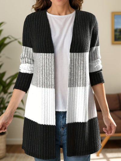 Long Sleeve Color Block Open Cardigan