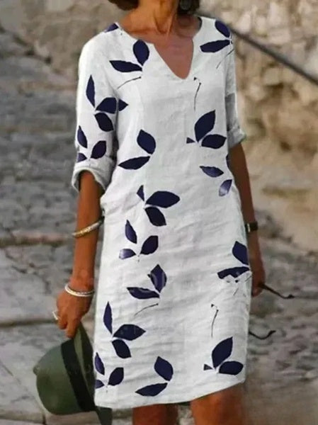 Carol - Women's basic half-sleeve floral print dress