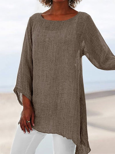 Emma - Women's Solid Color Round Neck Irregular Hem Long Sleeve Top