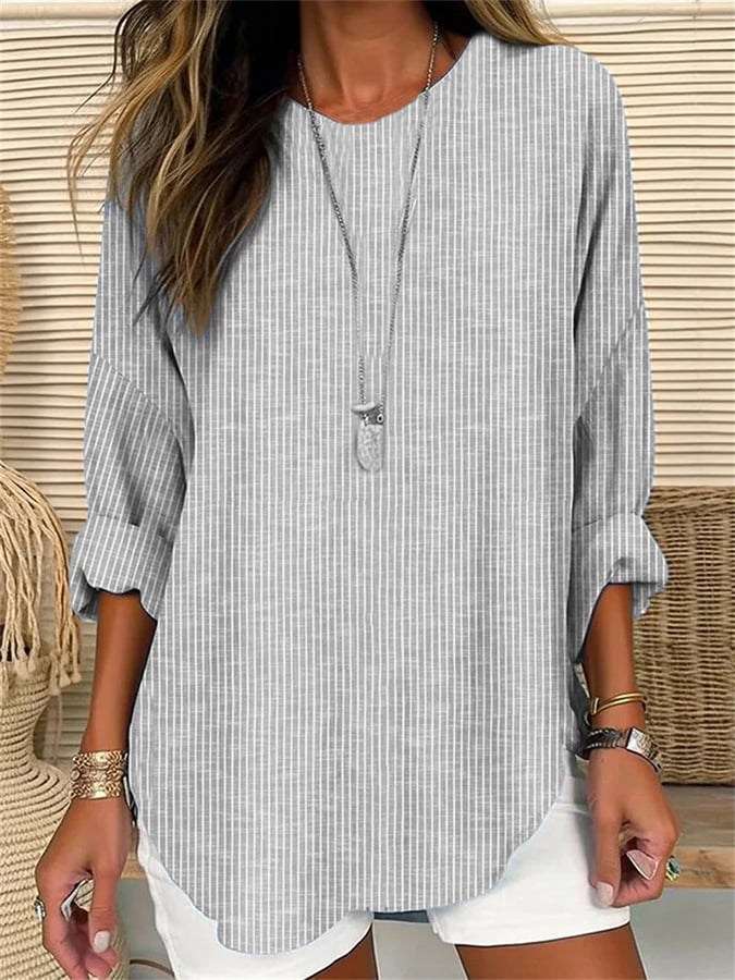 Elena - Women's Retro Striped Round Neck Long Sleeve Loose Top