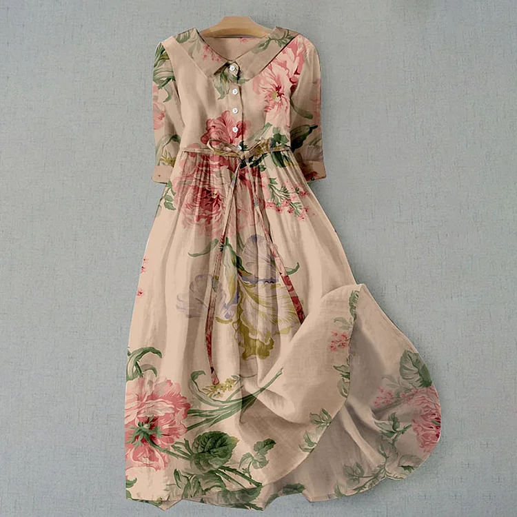 Xenia - Vintage lace-up dress with botanical floral print