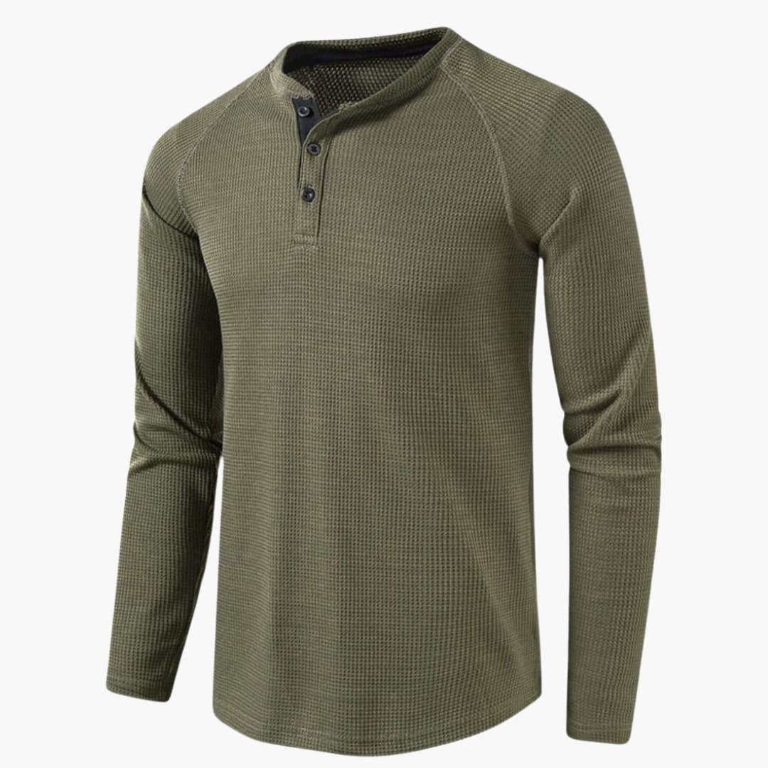 Men's T-shirt with mid-chest button closure and long sleeves for a modern style