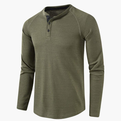 Men's T-shirt with mid-chest button closure and long sleeves for a modern style