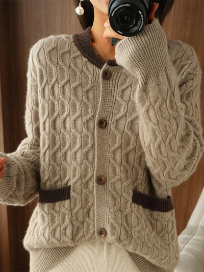 Women's vintage button-down cardigan with embossed print
