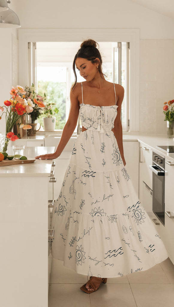 Xenia - Women's Backless Lace Print Summer Maxi Dresses