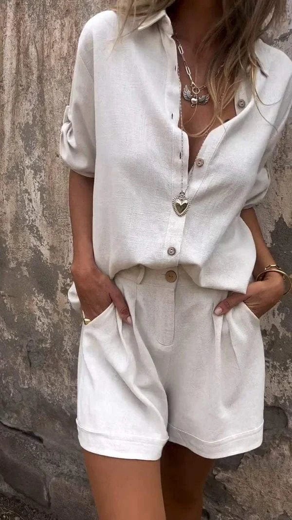 Lightweight summer set with short-sleeved shirt and button-down shorts