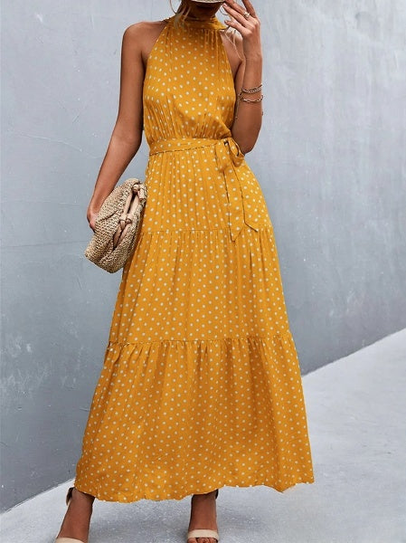 Irene - Bestselling strapless jumpsuit dress with a wave-dot print neckline