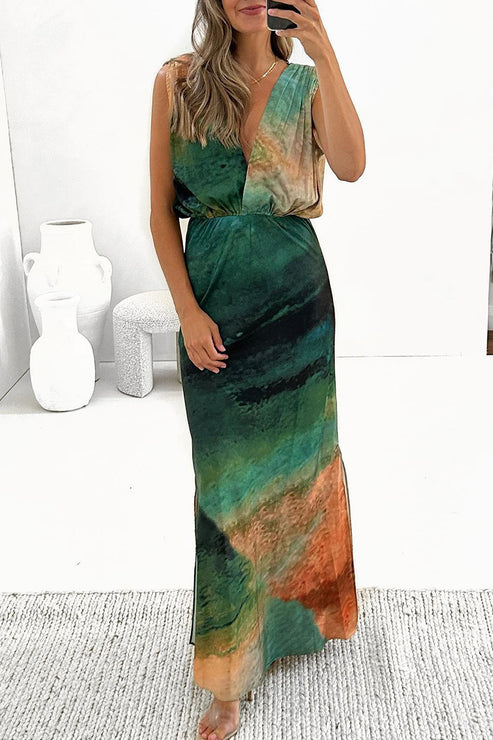 Batik A-line casual party dresses with backless V-neckline