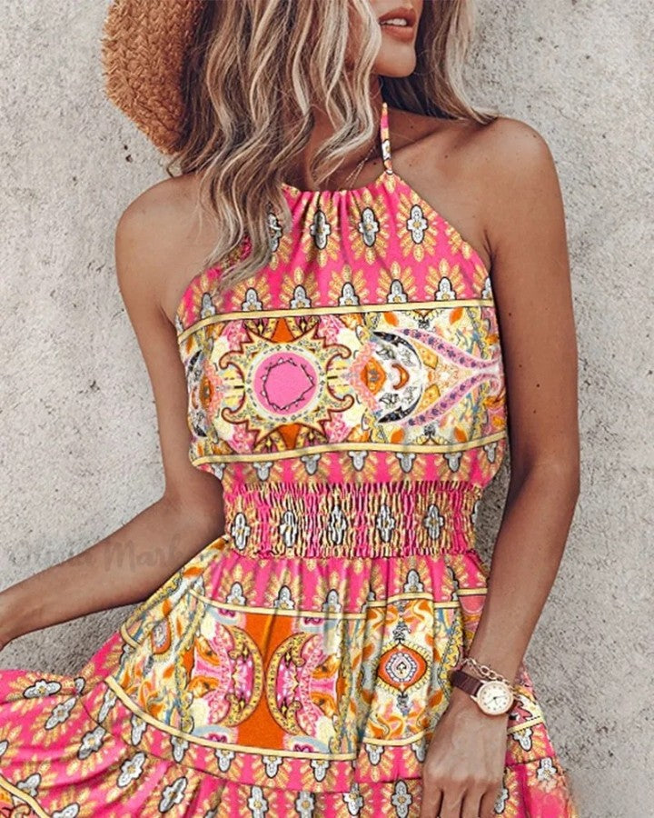 Eva - Tribal-inspired backless strap dress with ruffle details