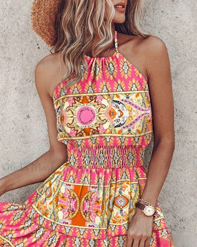Eva - Tribal-inspired backless strap dress with ruffle details