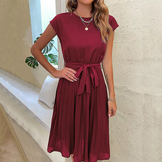 Women's classic style loose-fitting pleated midi dress