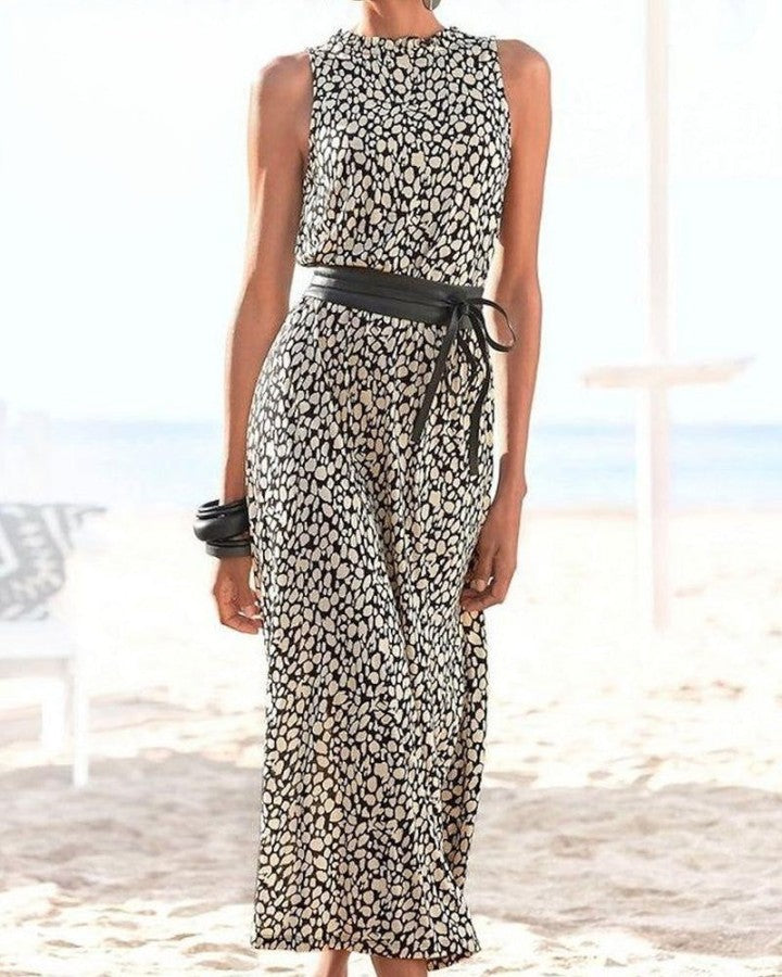 Chloe - Sleeveless dress with fashionable print and belt