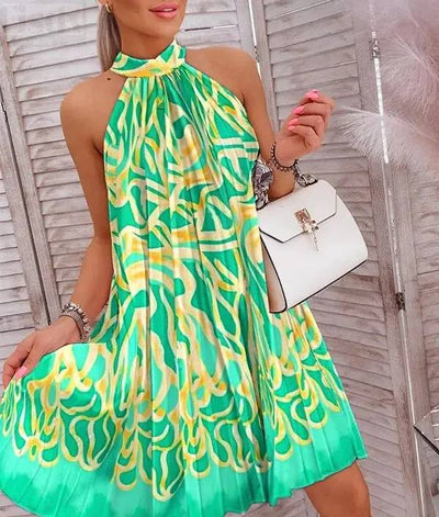 Fiona - Sleeveless Printed Pleated Cocktail Dress
