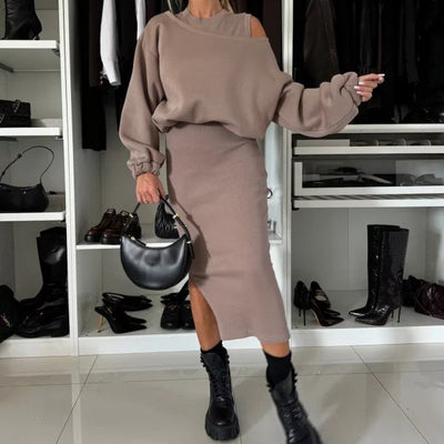 Women's Sleeveless Sweatshirt and Dress Set: Elegance and Comfort in 2 Pieces