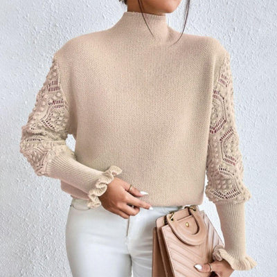 Elegant apricot sweater with sophisticated printed sleeves