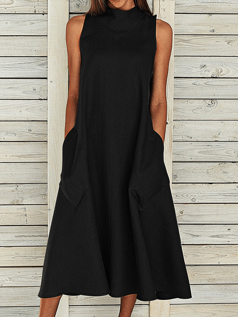 Alba - Women's Plus Size Loose Casual Dress with Solid Side Pockets - Comfortable and Elegant