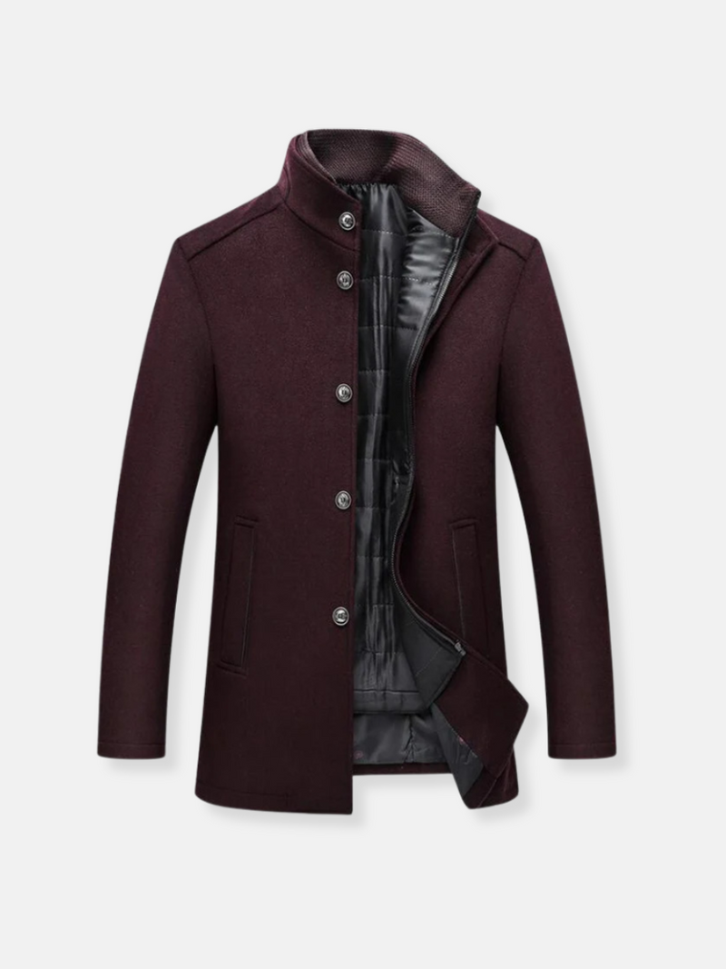 Elegant coat with high collar and button design