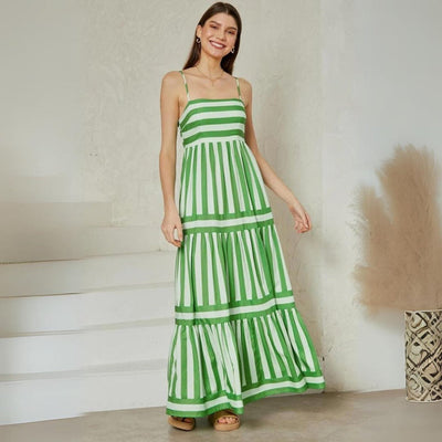 Flowing maxi dress with dynamic stripe print