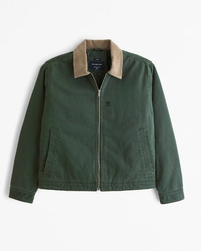 Cropped Work Jacket with Zipper