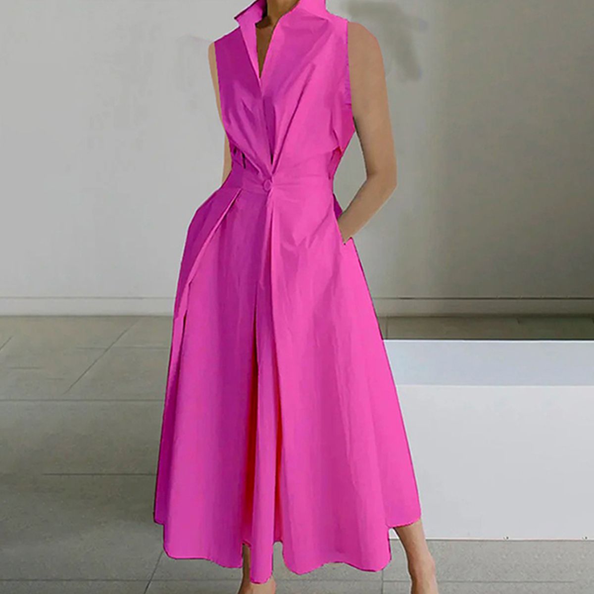 Laura - Long Sleeveless Dress in Pink Red