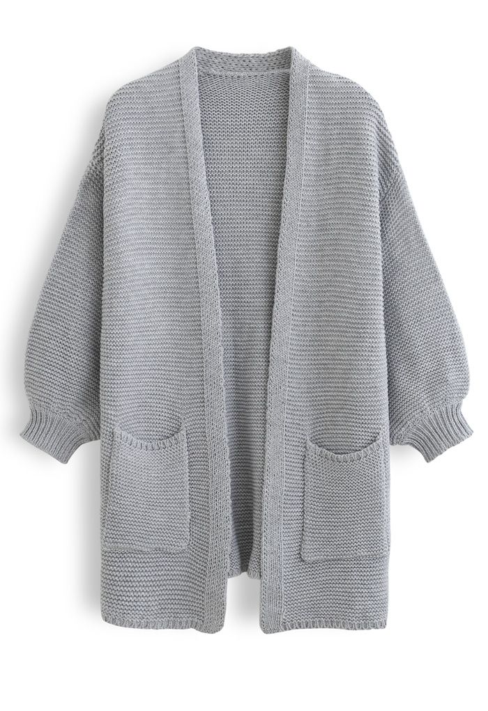 Open Cardigan with Pockets in Classic Grey - Ideal for Layering
