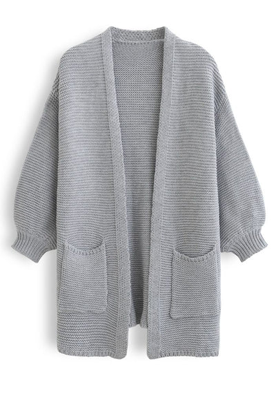 Open Cardigan with Pockets in Classic Grey - Ideal for Layering