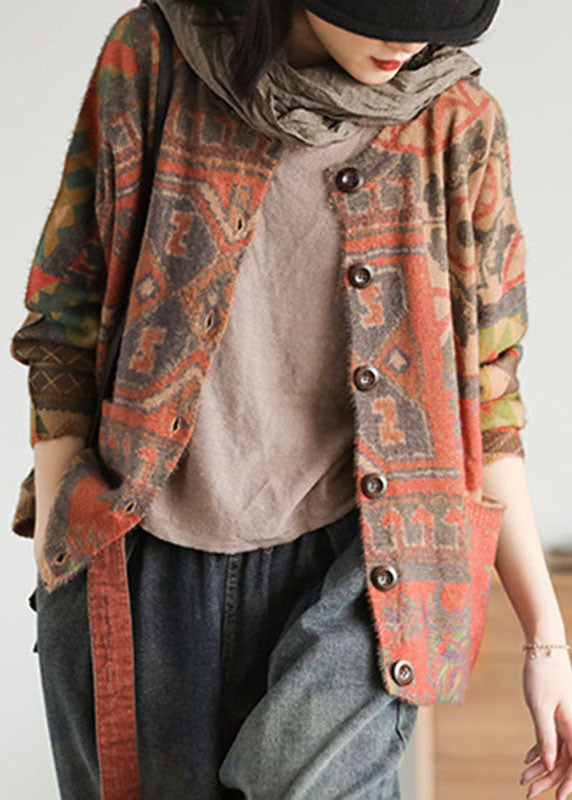 Loose Khaki Button-Down Cardigan with Pockets for Fall
