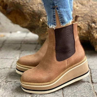Platform Boots with Wedge and Elastic Band - Comfortable and Modern Design