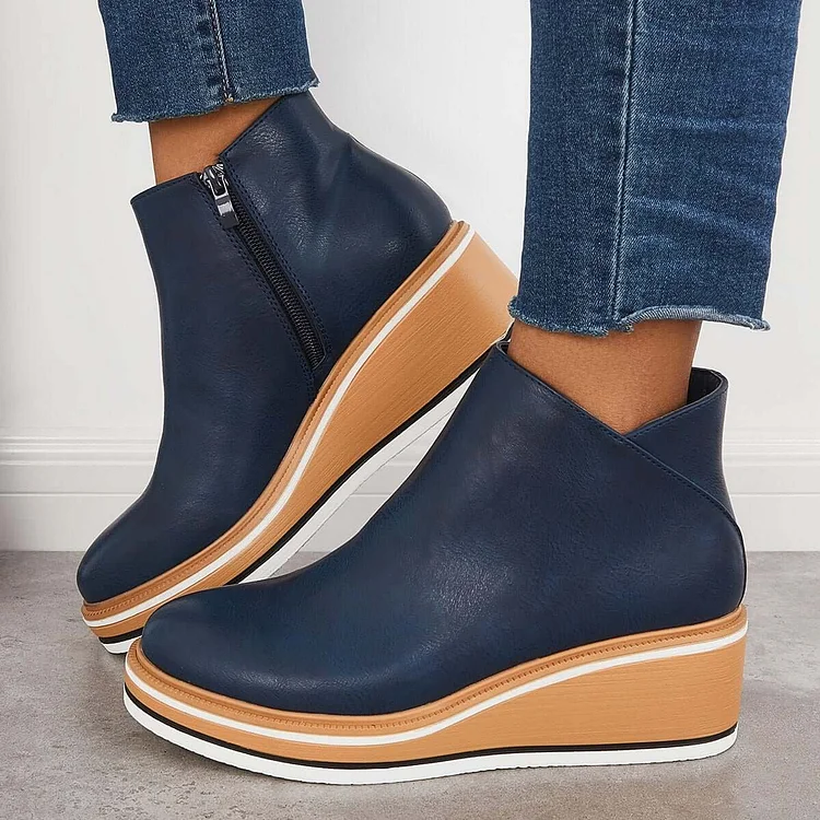Julia casual wedge sneakers with side zipper and platform wedge ankle boots