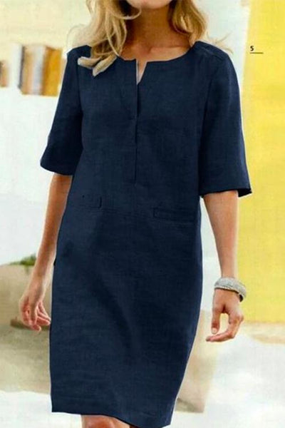 Kathy linen and cotton half-sleeve shift dress