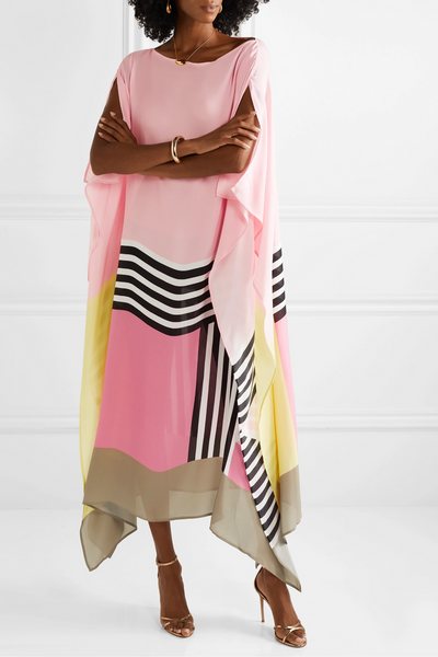 Modern batwing midi dress with elegant geometric print
