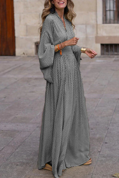 Gemma - Long Sleeve Maxi Dress with V Neck and Geometric Print