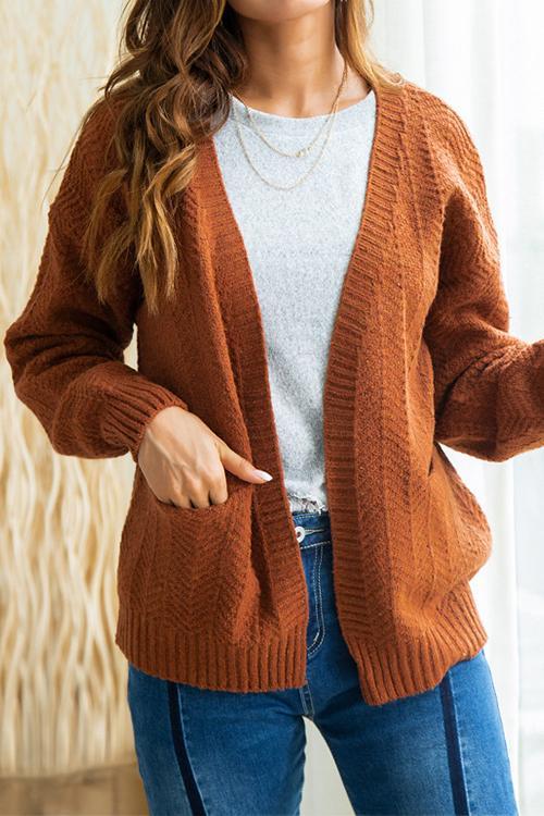Casual Knit Cardigan - Lightweight Fabric, Loose Fit, Long Sleeve for Everyday Wear