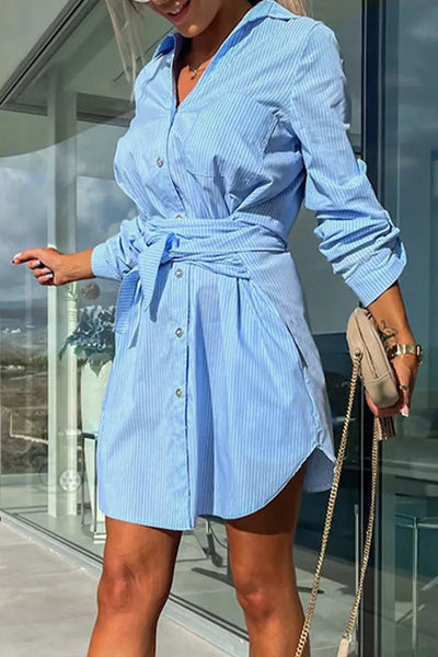 Daniela - Casual Simplicity Solid Pocket Shirt Kragen Shirt Kleid Kleider