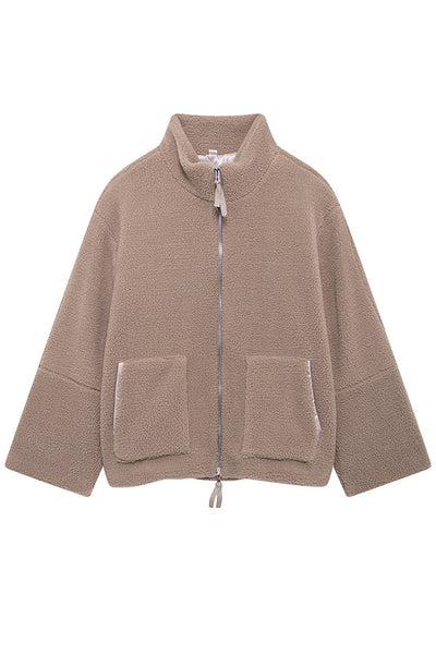 Elegant Women's Solid Color Loose Coat with High Neck, Long Sleeves and Pockets