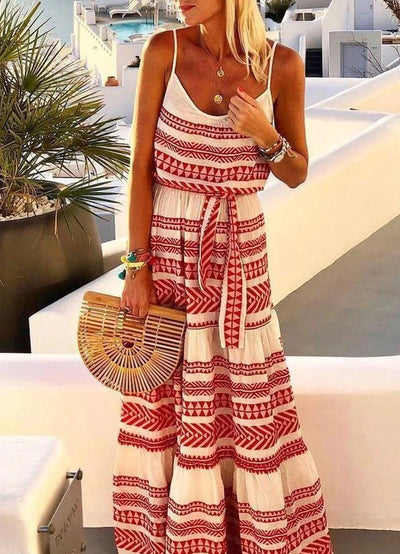 Helena - Bohemian geometric print V-neck strap dress