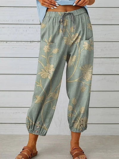 Laura - Women's casual pants with elegant retro floral print