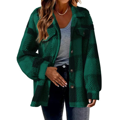Women's Button-Down Plaid Jacket - Cozy and Modern Coat