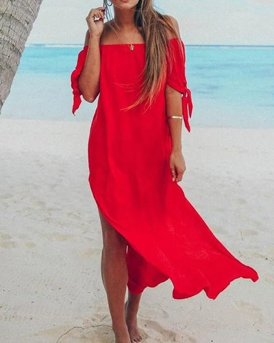 Irene - Women's Oversized Side Slit Maxi Dress, Off Shoulder Loose Dress